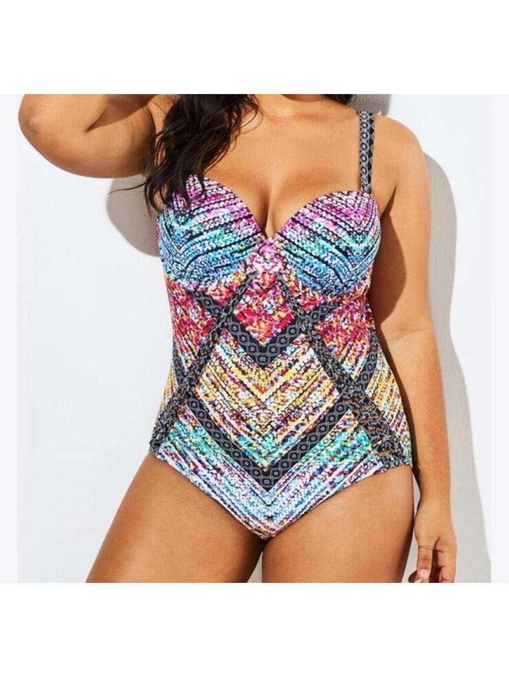 Meet.Curve Multicolor Geometric One-Piece Swimsuit Size Large New with Tag